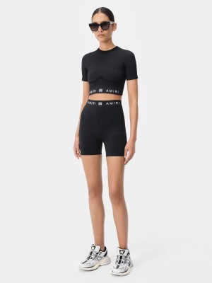 Amiri Ma Ribbed Seamless S/S Top Sportbekleidung Damen Schwarz | 18672KYOC