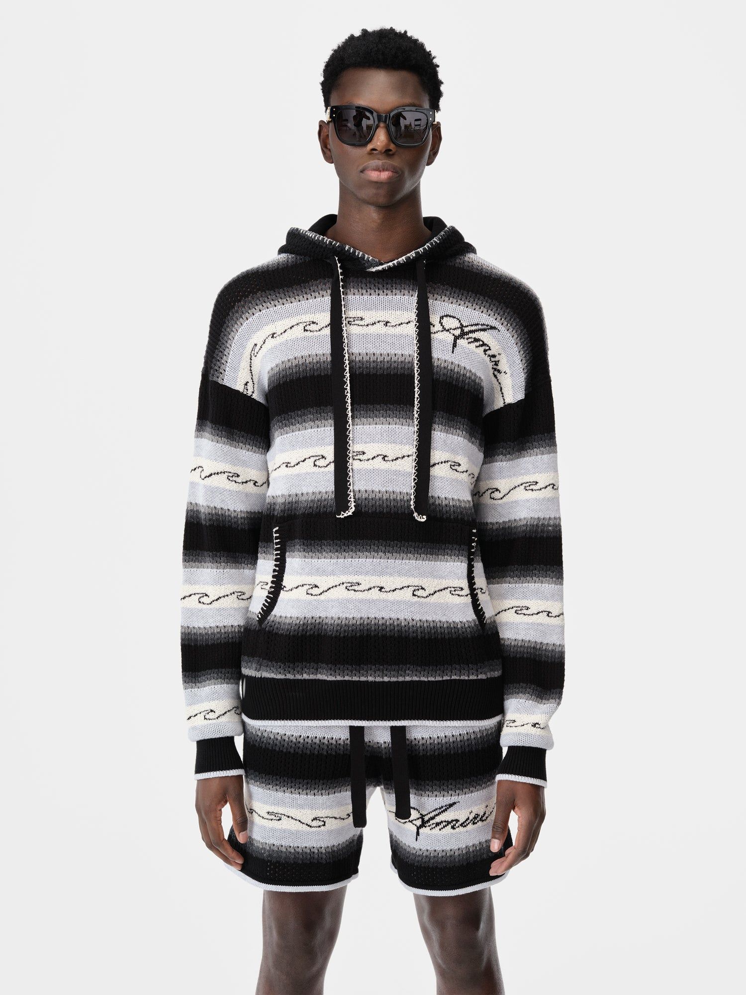 Amiri Amri Wave Baja Stripe Hoodie Strickwaren Herren Schwarz | 50493FJNV