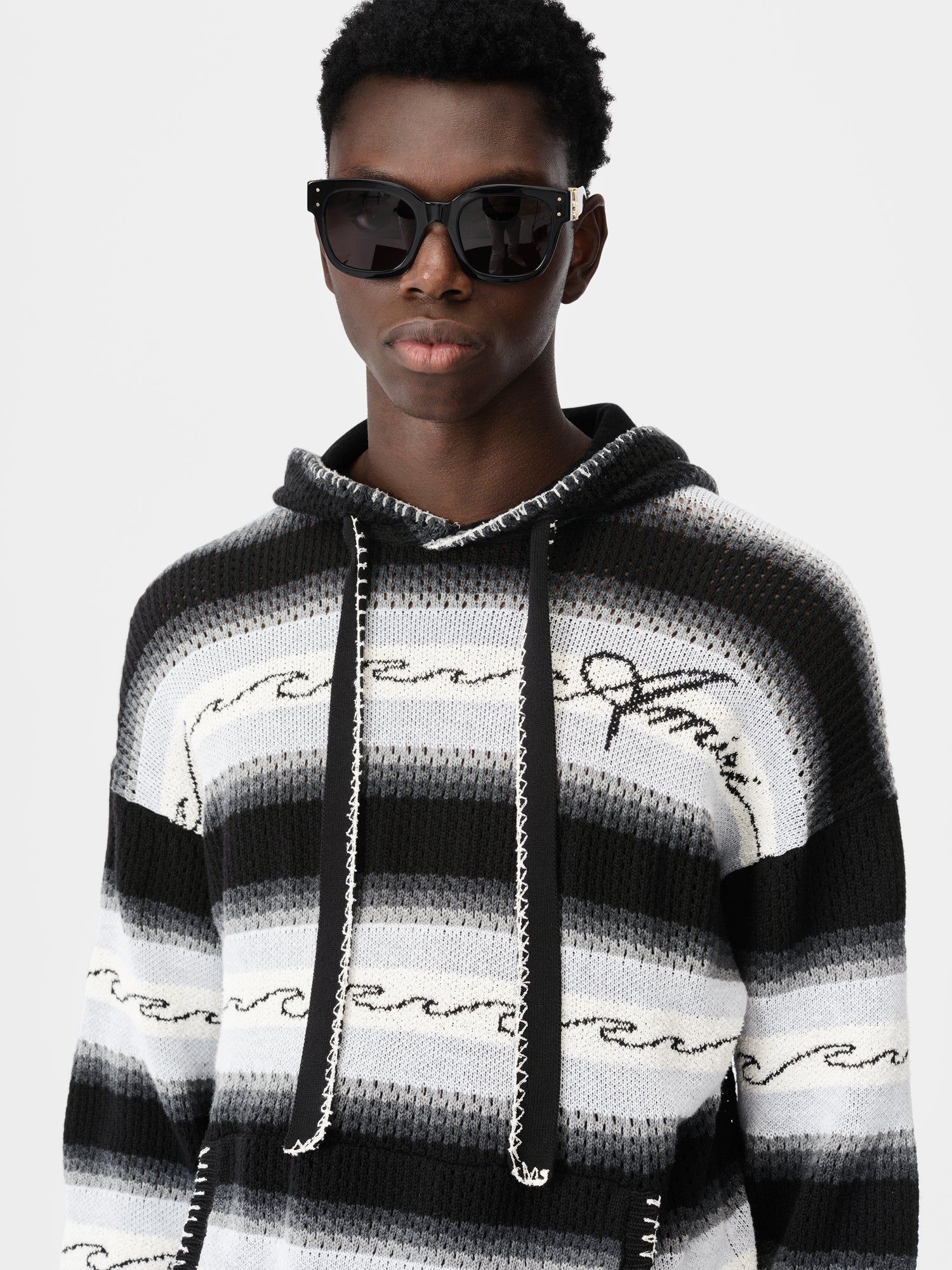 Amiri Amri Wave Baja Stripe Hoodie Strickwaren Herren Schwarz | 50493FJNV