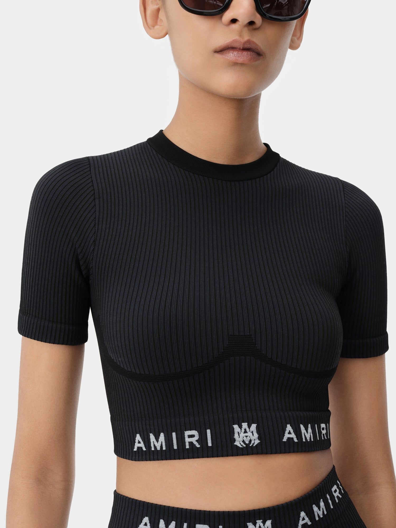 Amiri Ma Ribbed Seamless S/S Top Sportbekleidung Damen Schwarz | 18672KYOC