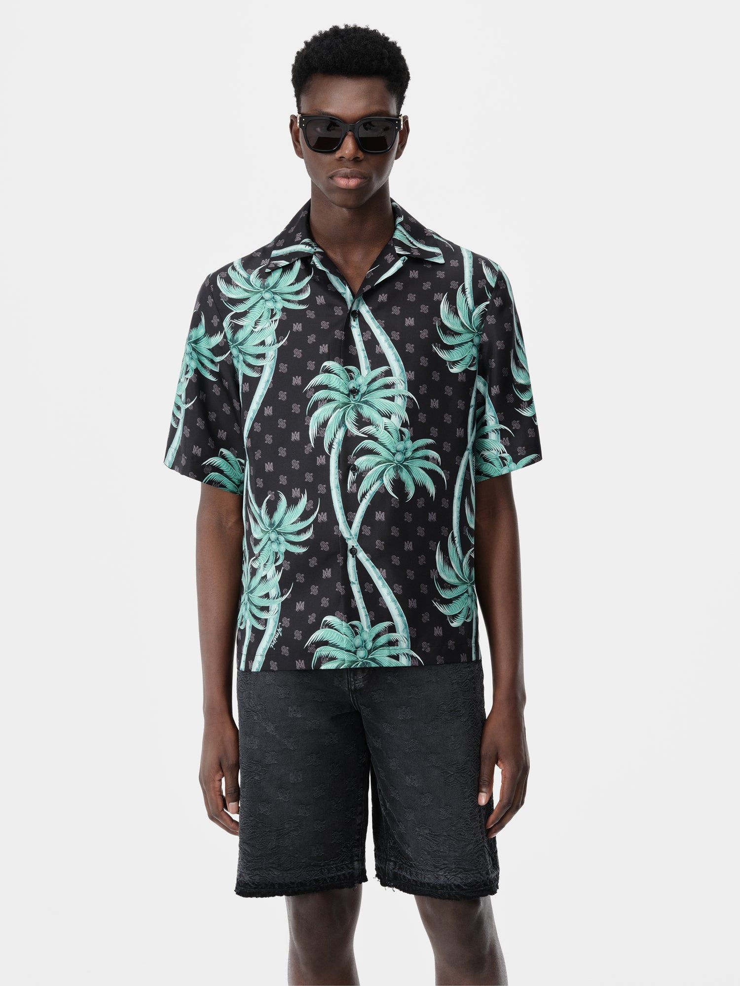 Amiri Palm Bowling Shirt Hemd Herren Schwarz | 59148TIPO