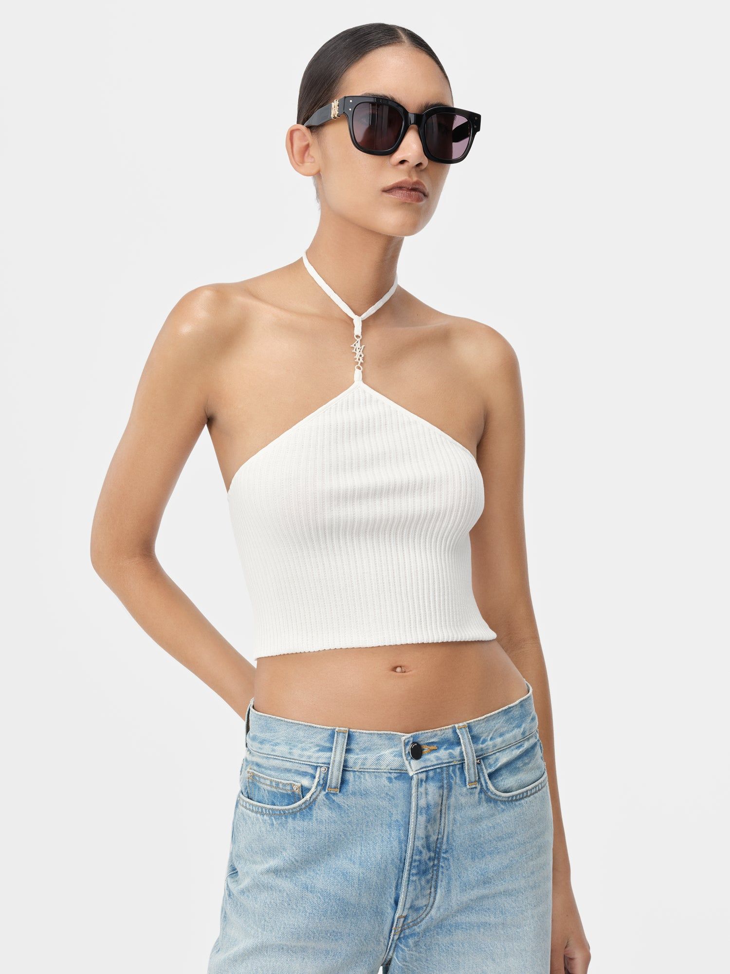 Amiri Stacked Halter Top Strickwaren Damen Alabaster | 60875CLAW