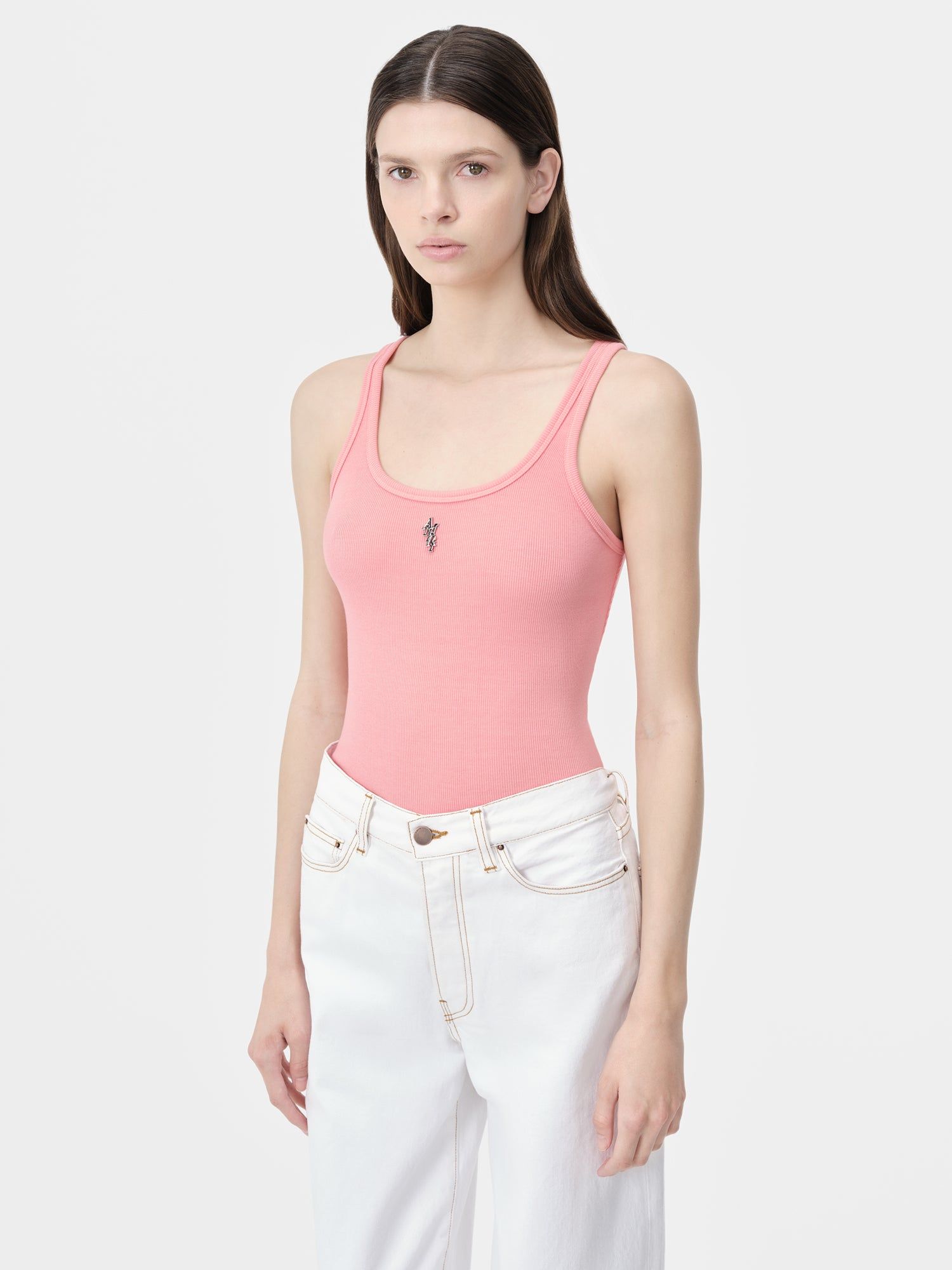 Amiri Stacked Ribbed Tank T-shirts Damen Rosa | 94801UDOS